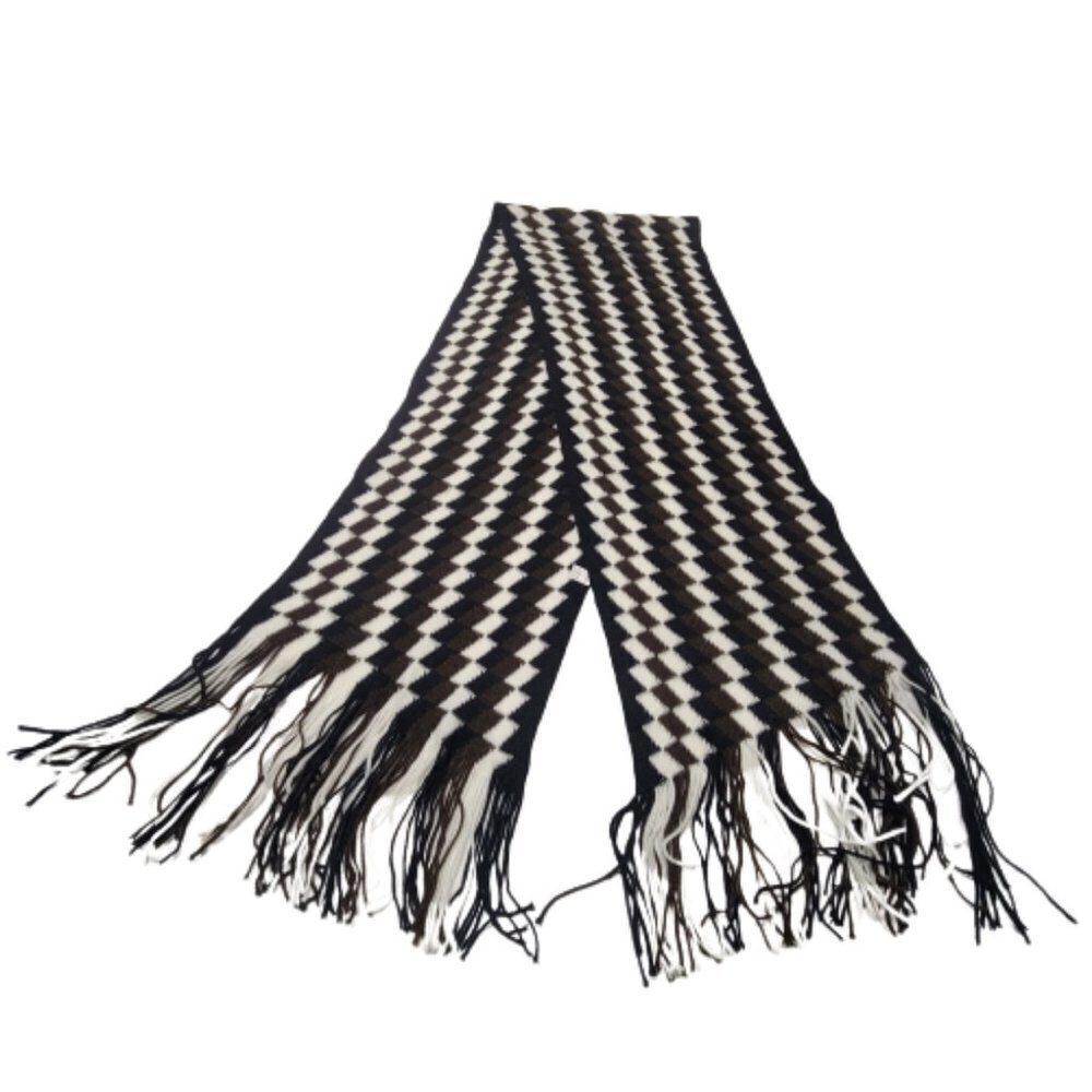 Mens Scarf Monochrome and Brown Mens Scarf with Tassels